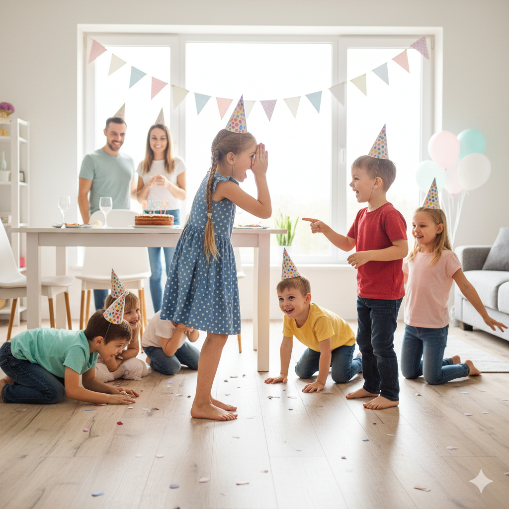 Kids miming animals in a guessing game