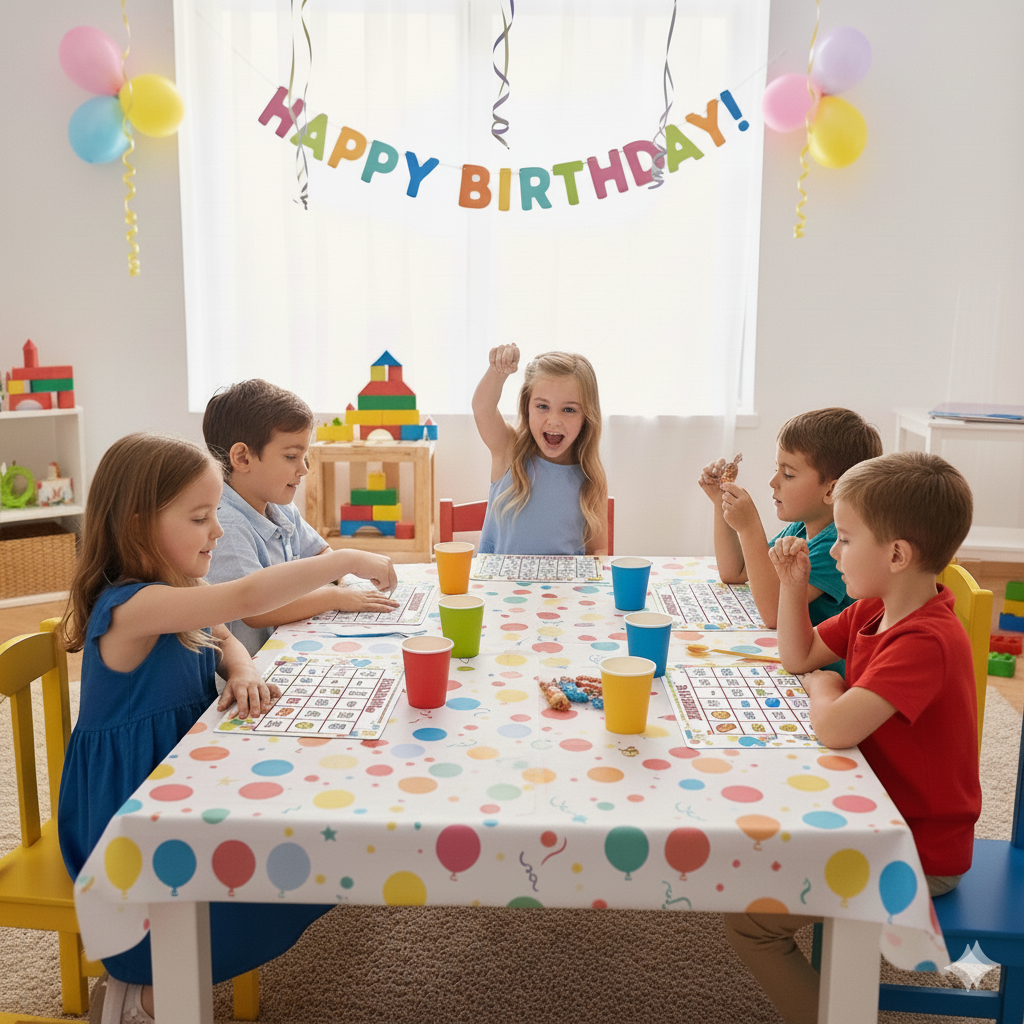 Colorful bingo cards on a table