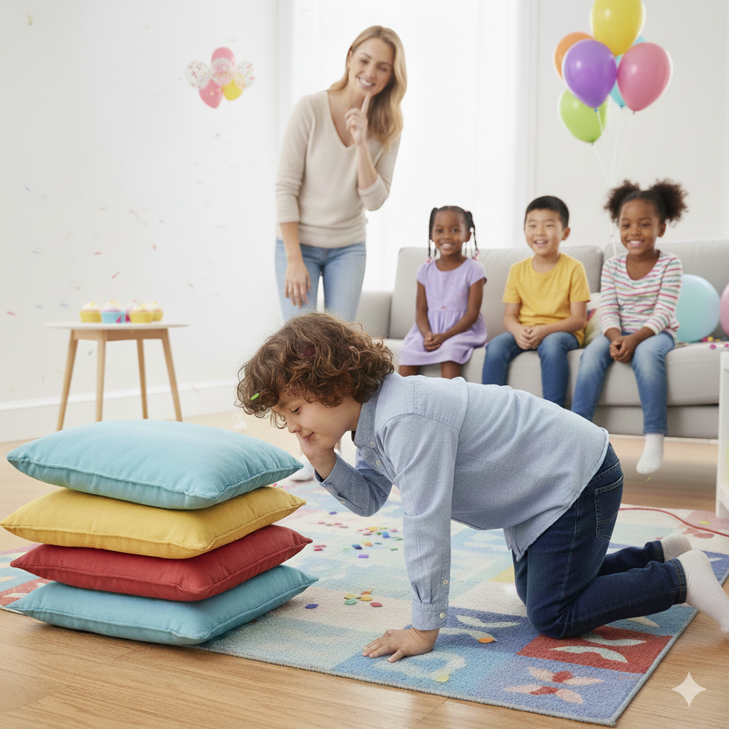 Child listening carefully to find a hidden sound