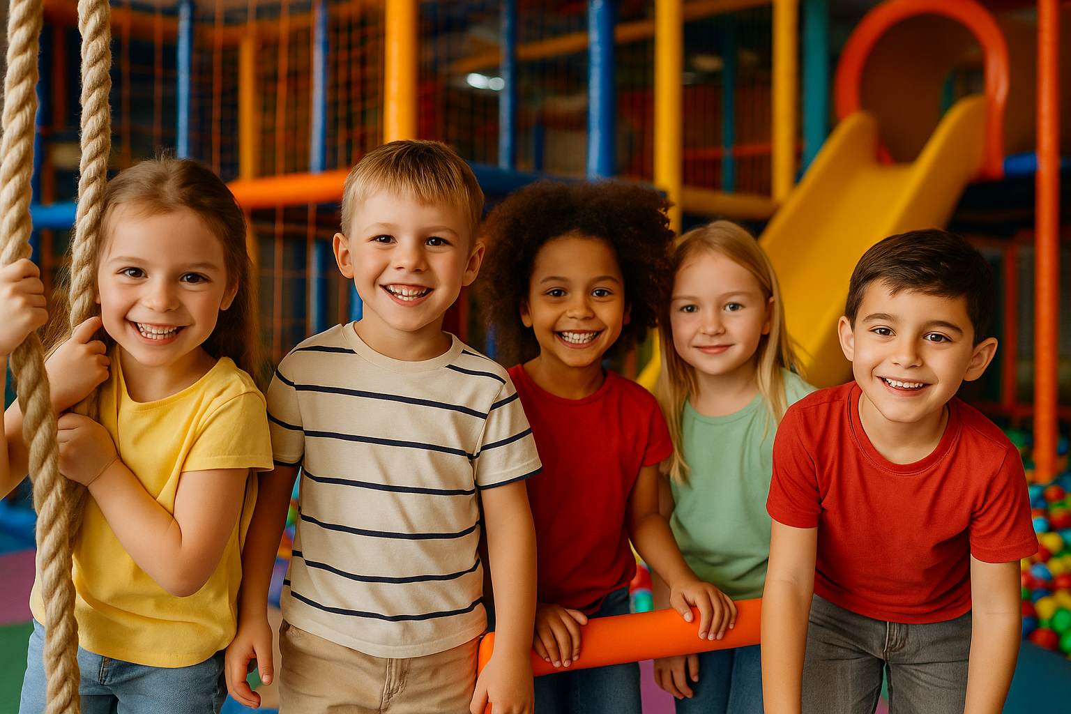 A decorated room prepared for a kids birthday party