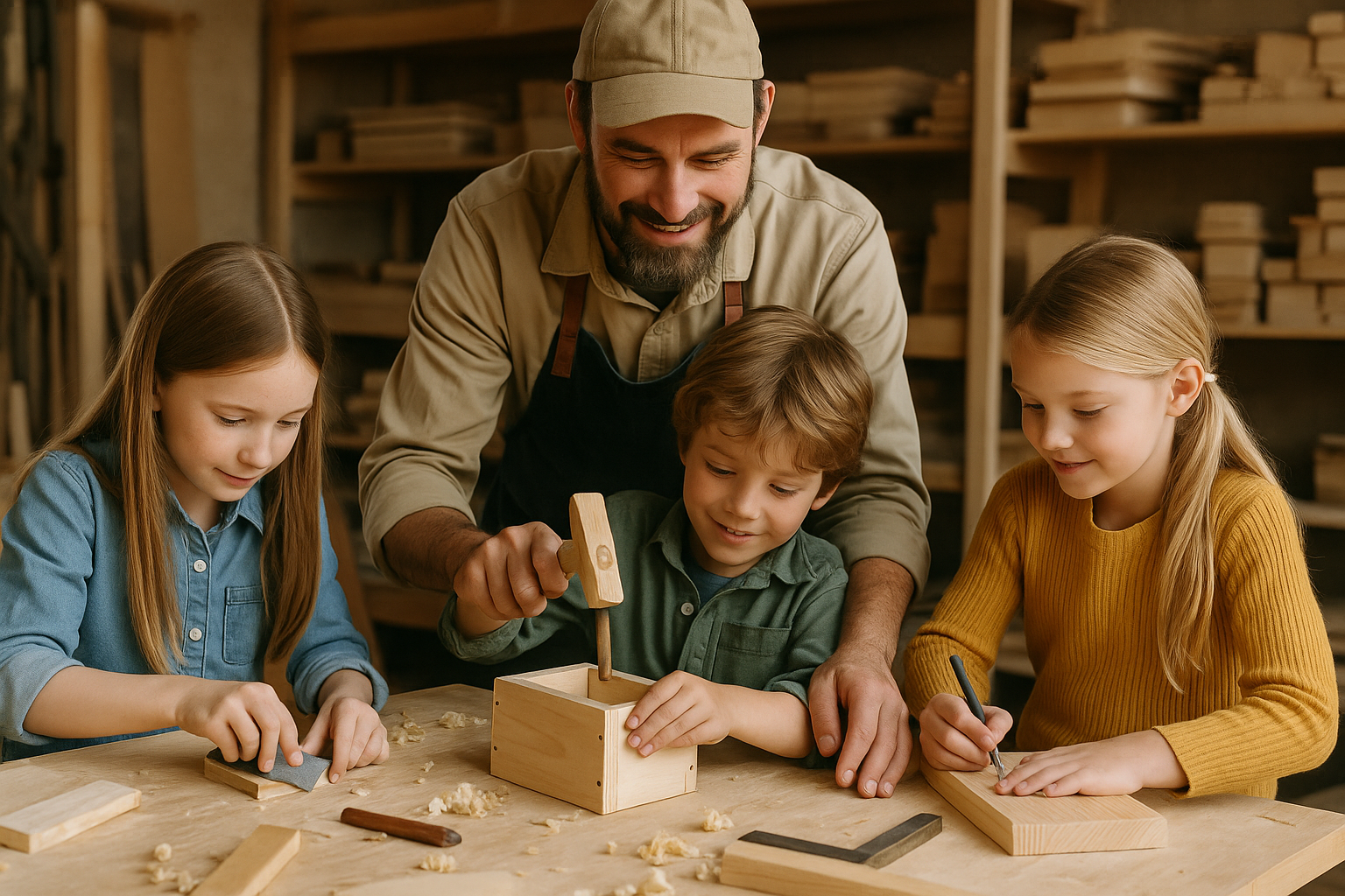 Kids crafting together at a birthday workshop