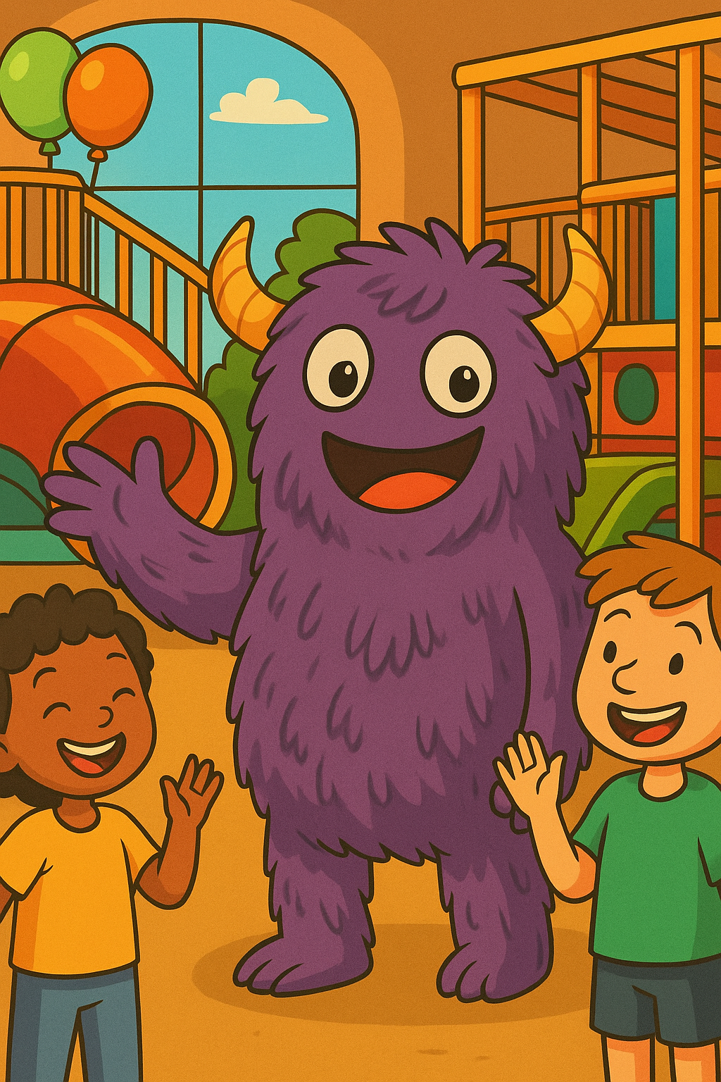 Decorated party location with balloons and tables for children