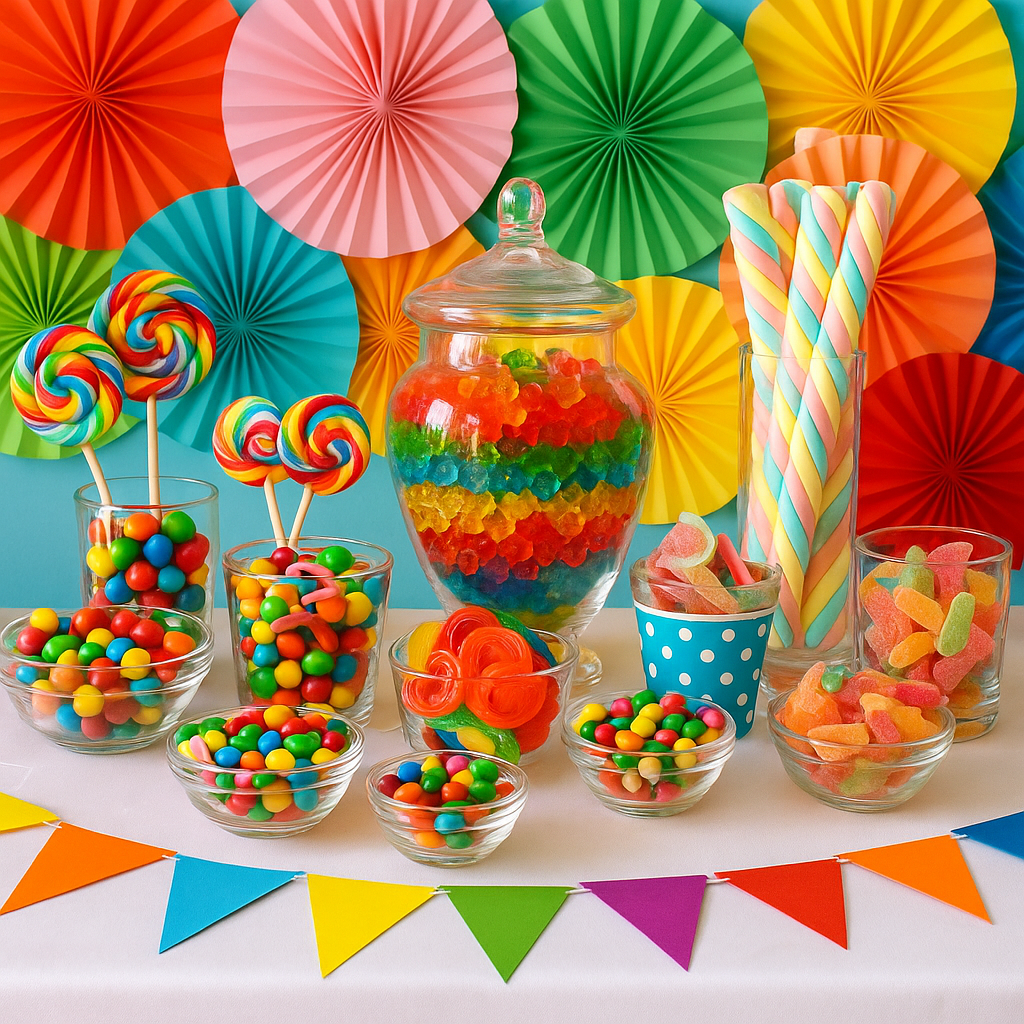 Colorful candy buffet table at a party