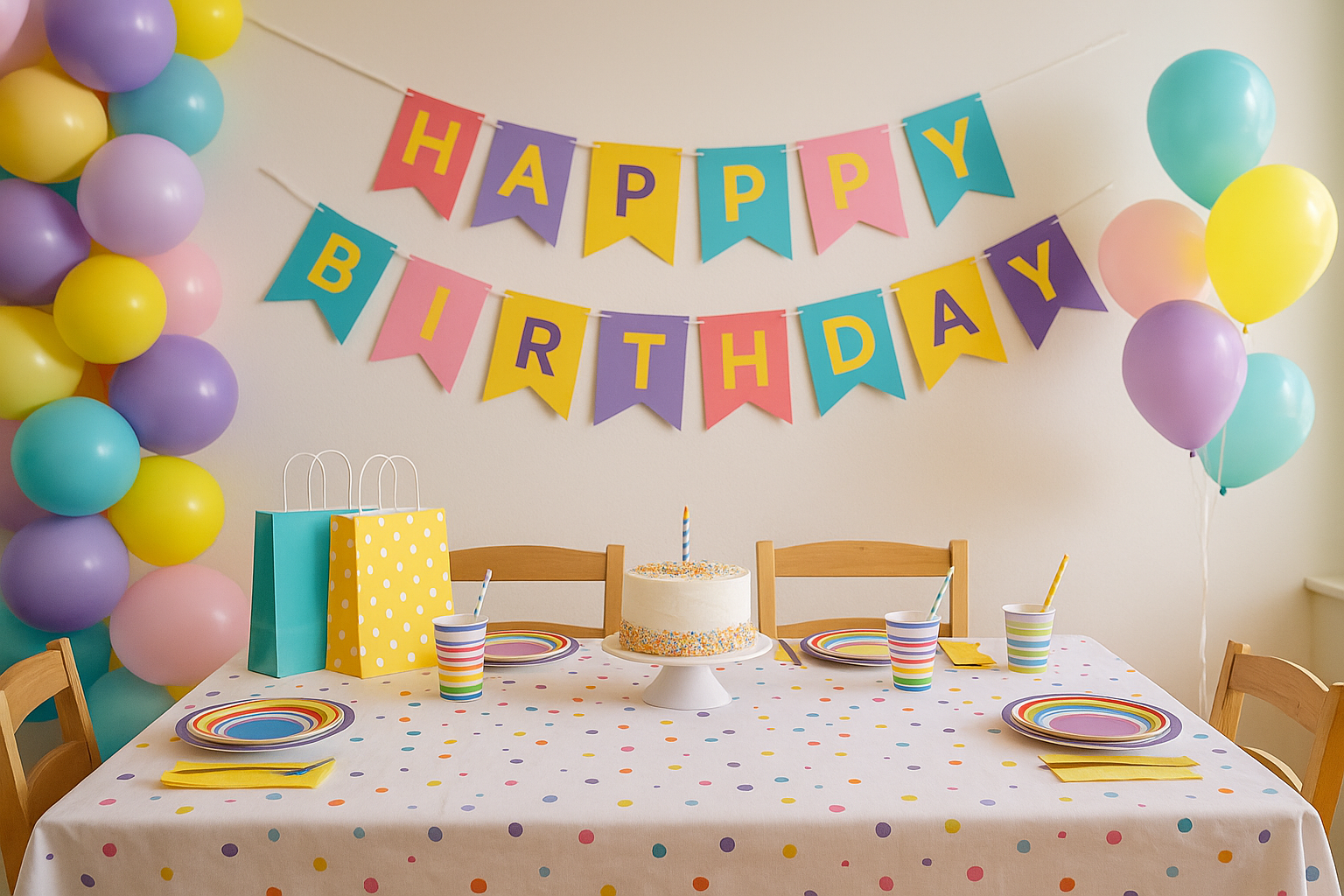 Balloon garlands and colorful party decorations