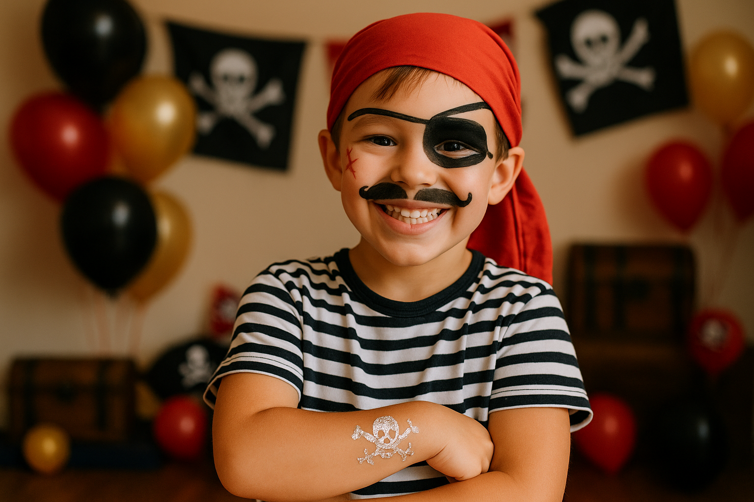 Child with pirate makeup and eye patch