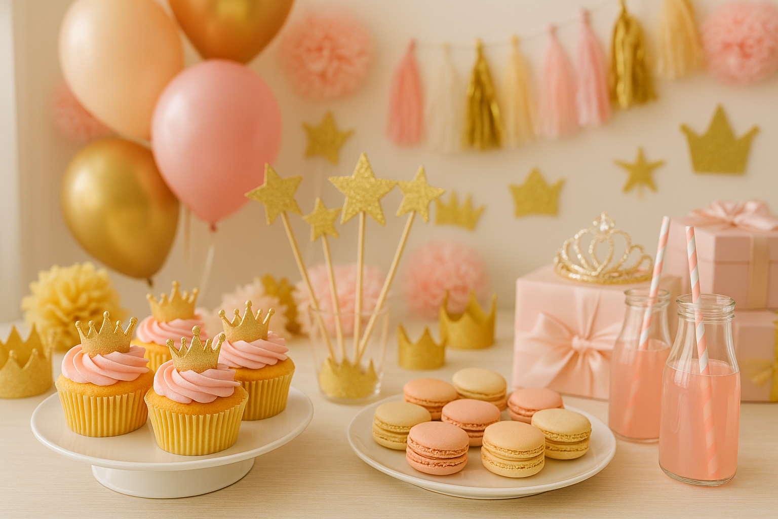 Cupcakes and candy bar in pink and gold