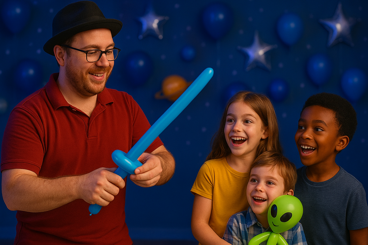 Balloon artist making rocket balloons