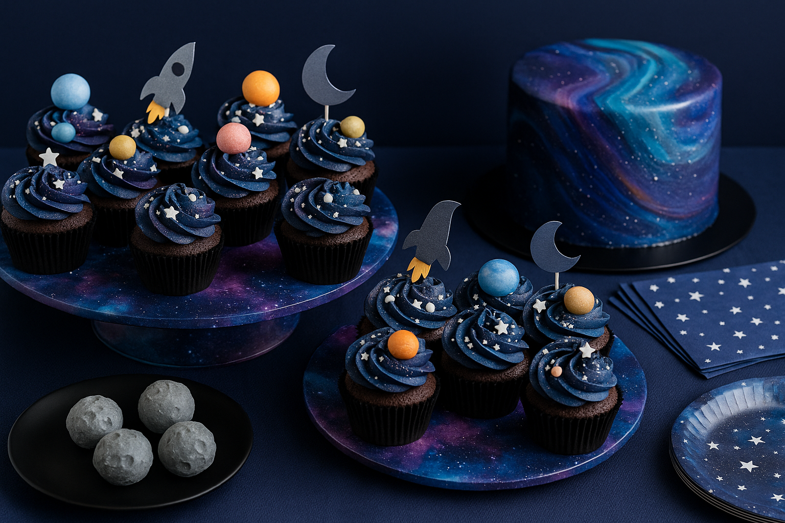 Galaxy cupcakes with planets and stars