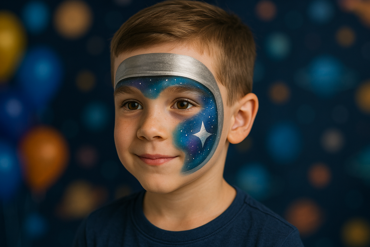 Kid with astronaut face paint and stars