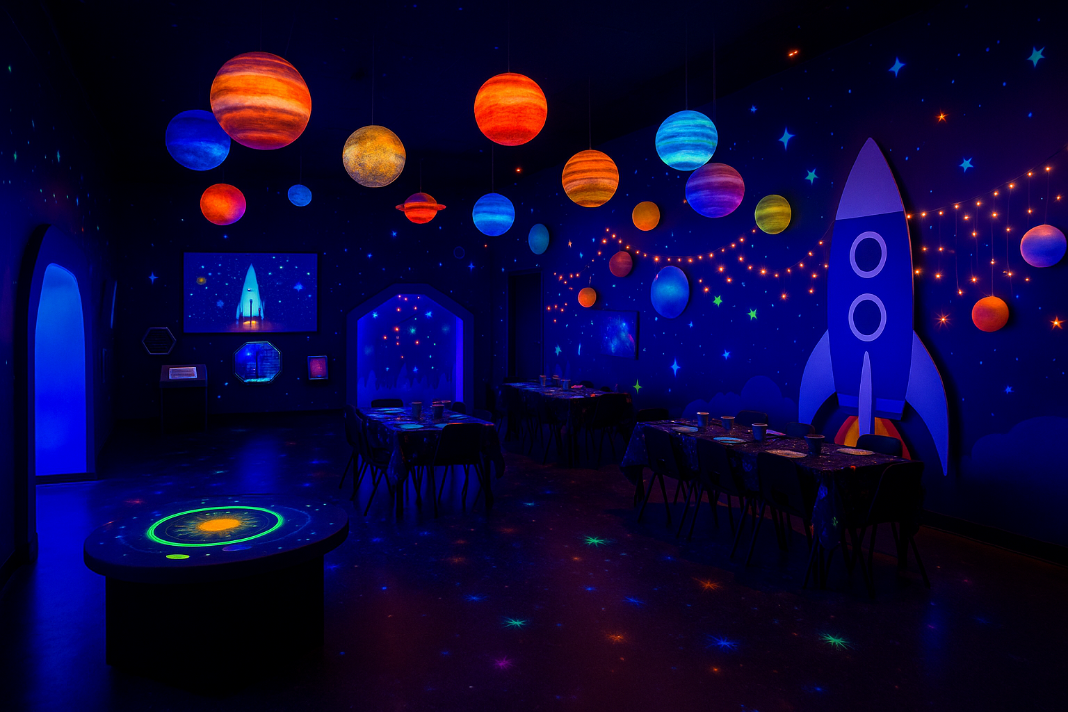 Children exploring a space exhibit