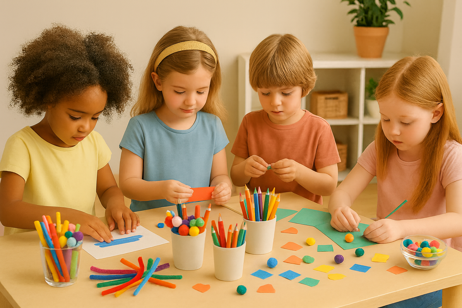 Children painting and crafting at a birthday workshop