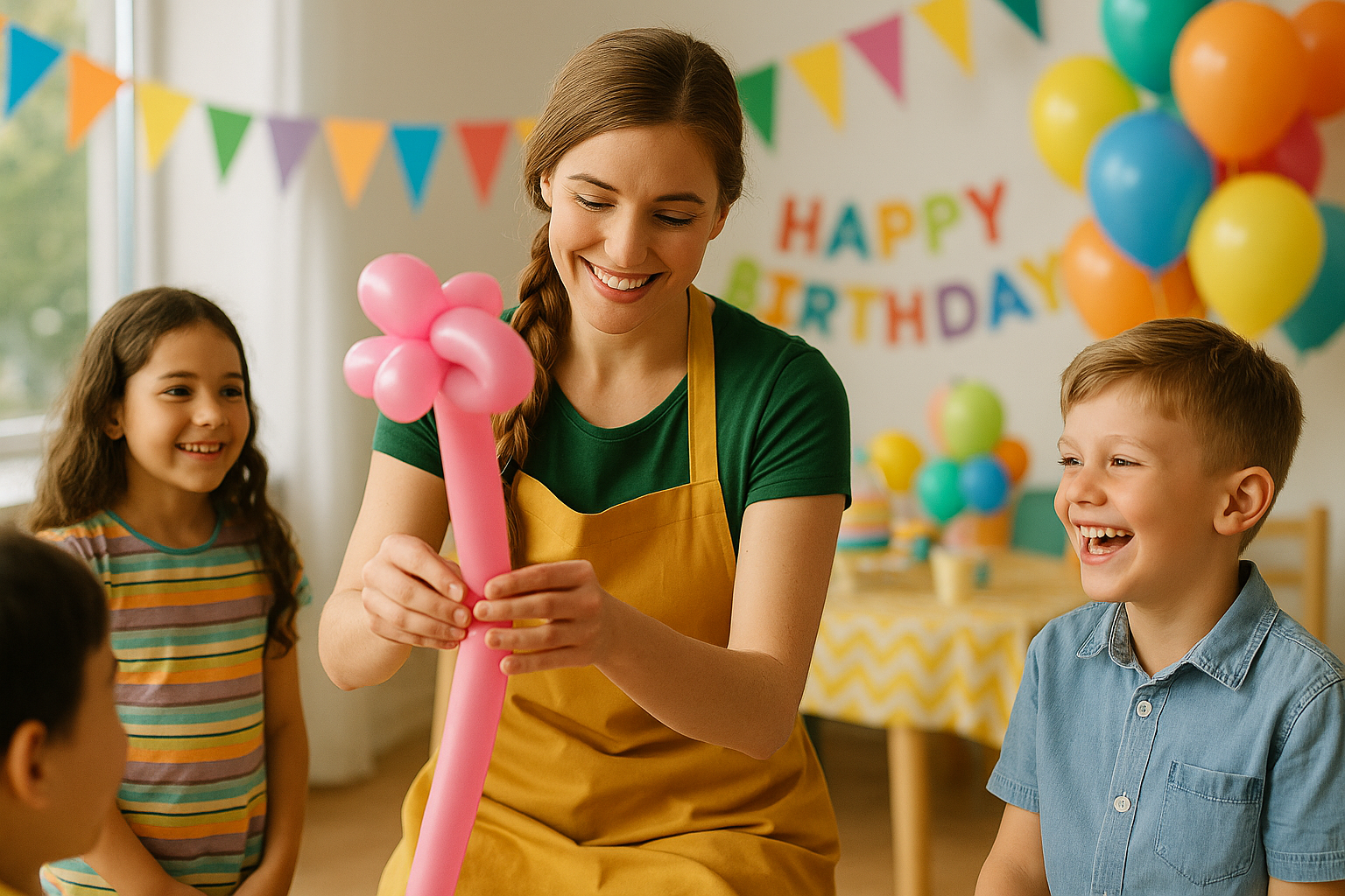 Balloon artist making animals at kids' party