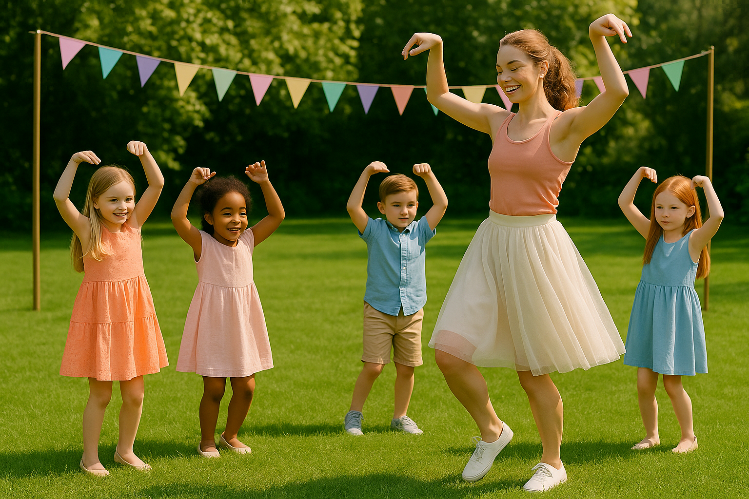 Children learning a fun dance routine at a birthday workshop
