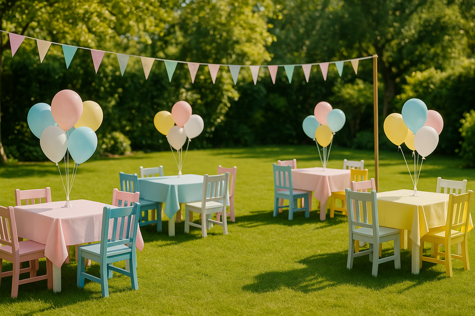 Kids party furniture with colorful chairs and tables