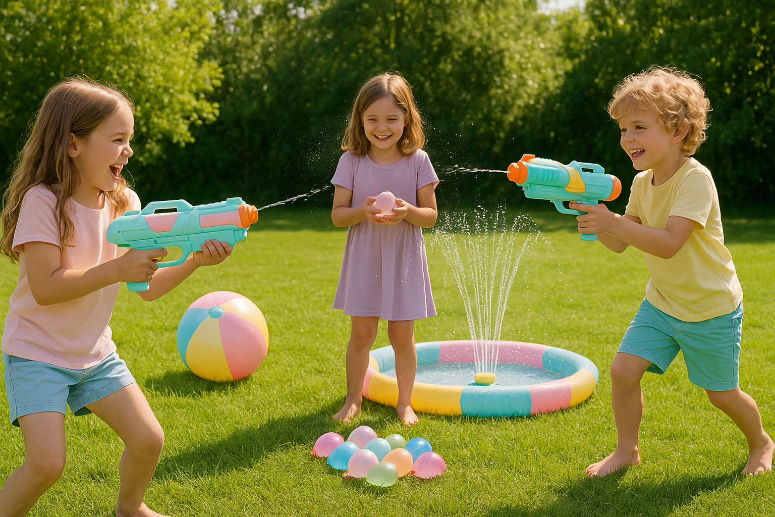 Kids playing outdoor water games at a summer birthday party