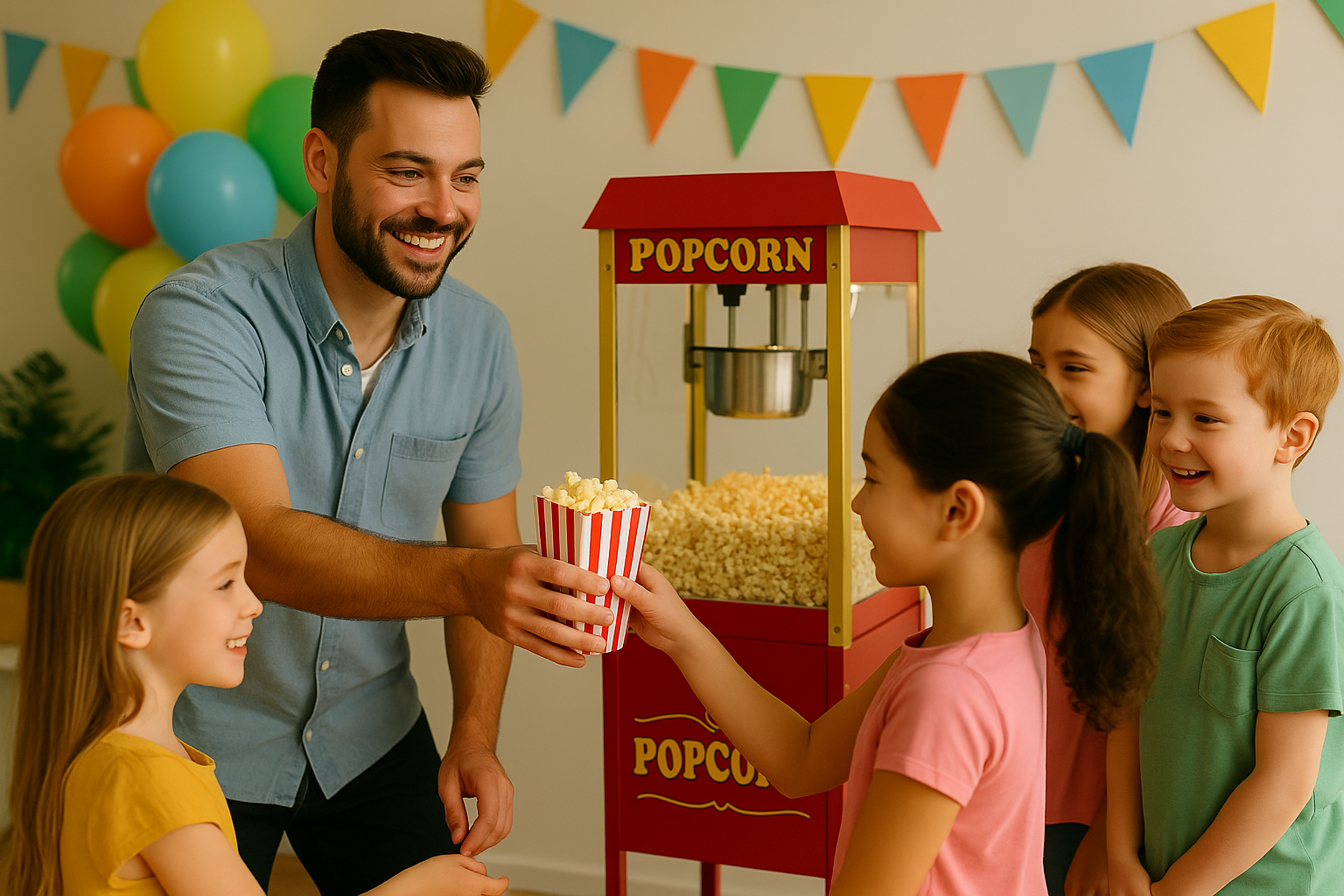 Cotton candy and popcorn machines at a kids' birthday party