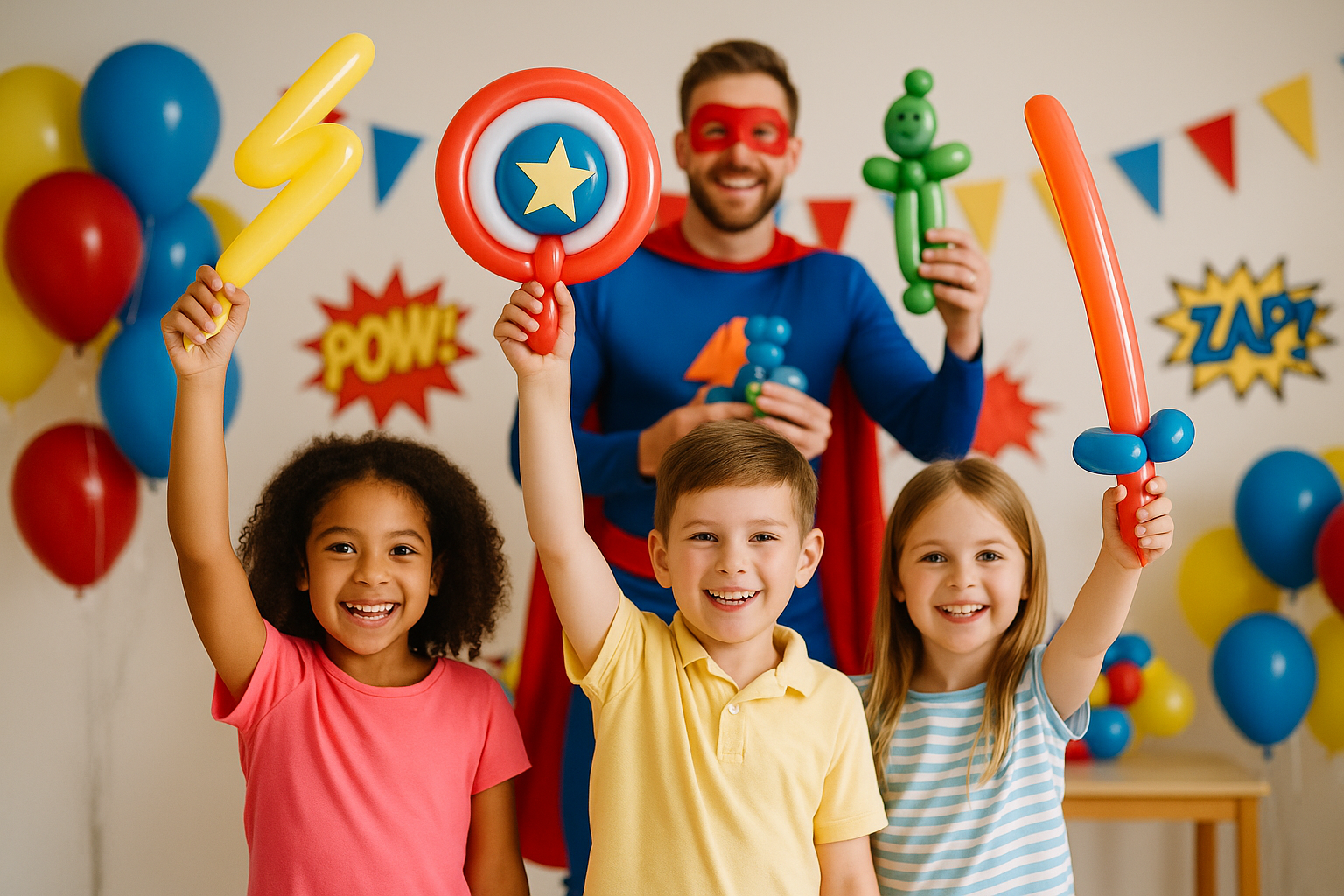 Balloon swords and shields superhero style