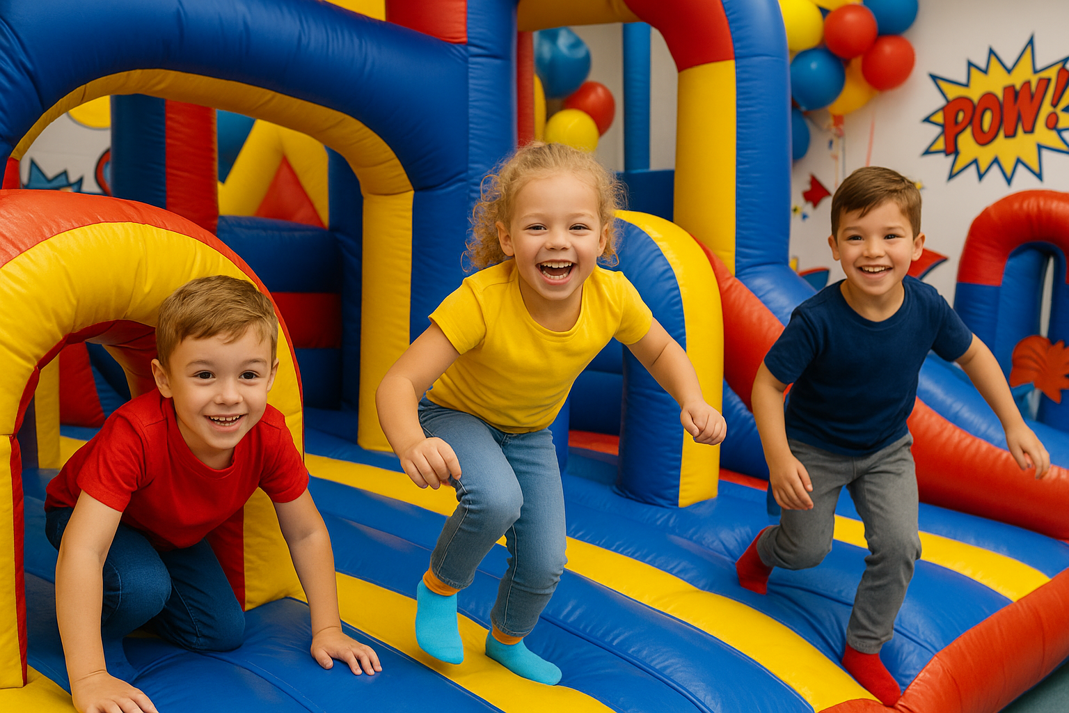 Superhero obstacle course inflatable