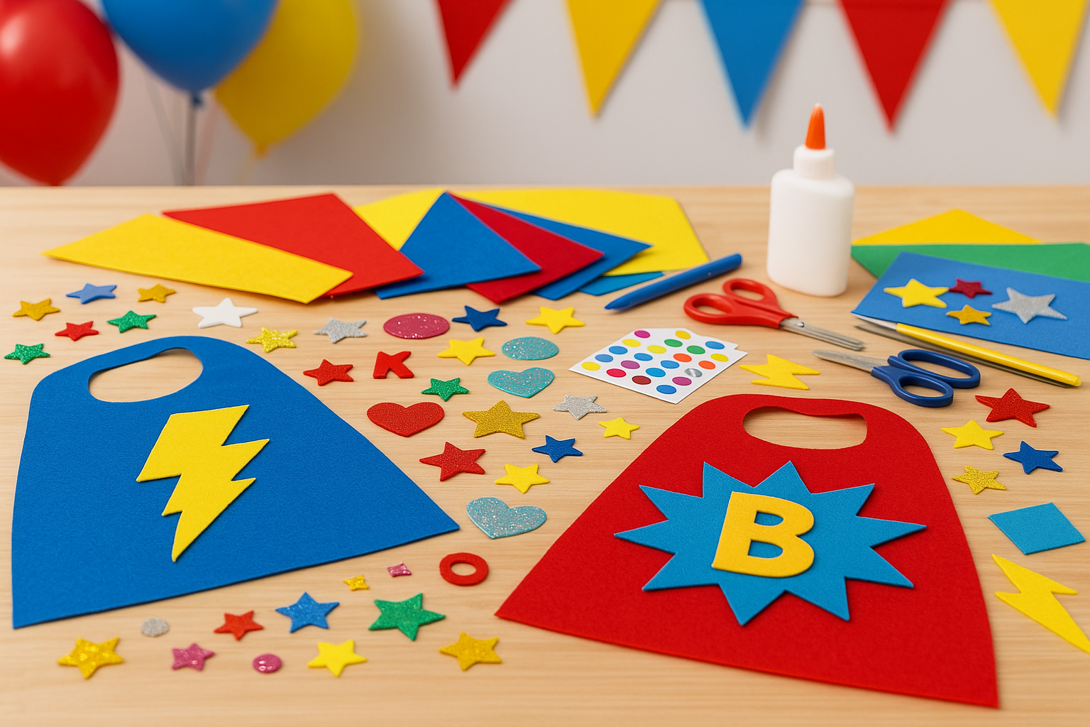 Kids crafting superhero capes and masks