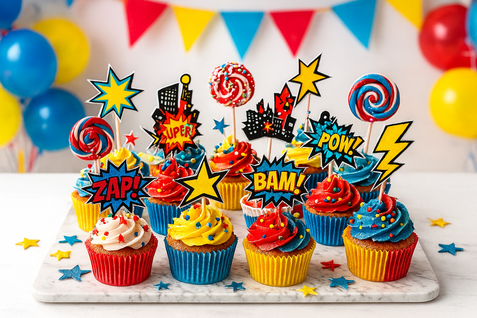 Comic-inspired cupcakes