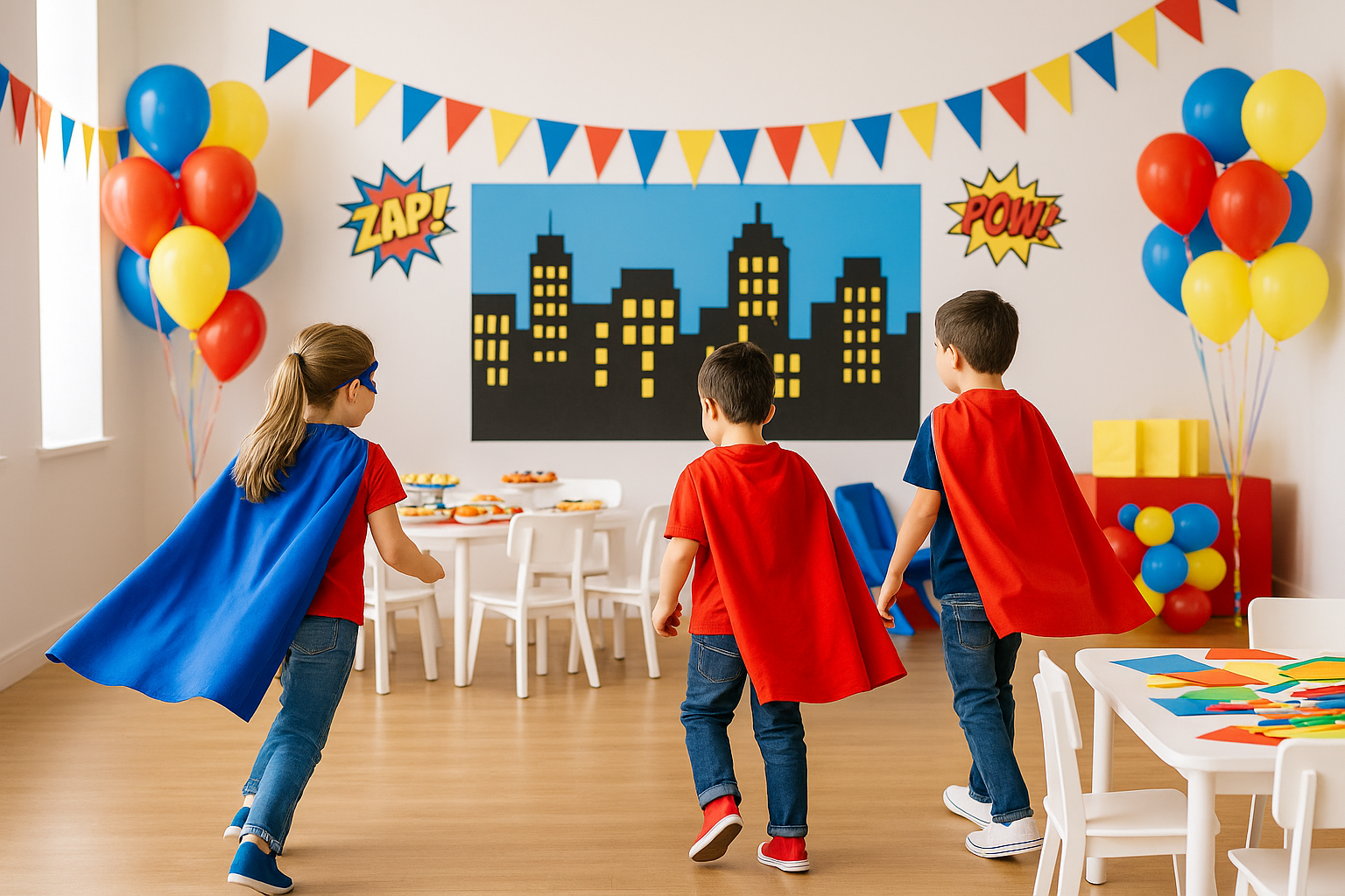 Superhero party in an indoor playground