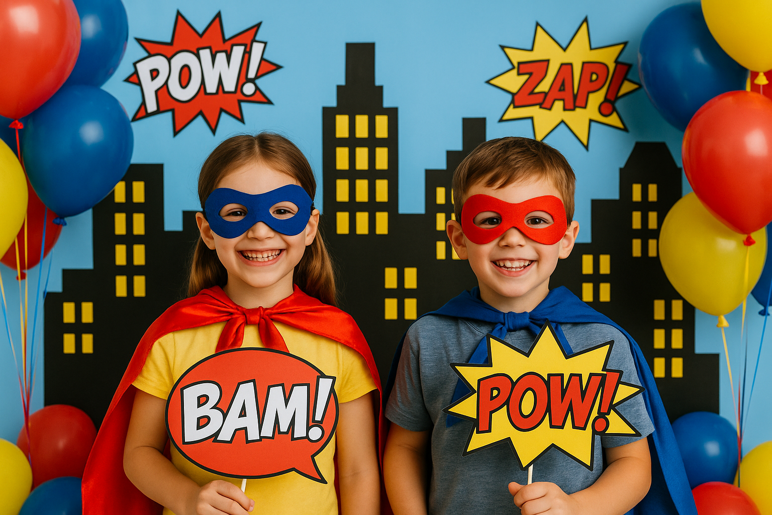 Colorful party theme setup with balloons and decorations